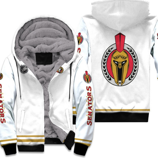 Ottawa Senators Nhl Ice Hockey Team Spartacat Logo Mascot White 3D Designed Allover Gift For Senators Fans Fleece Hoodie