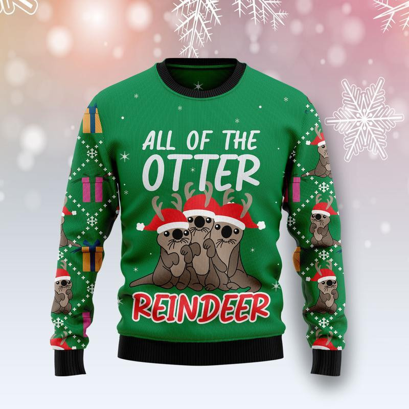 Otter Reindeer Face Ugly Christmas Sweater