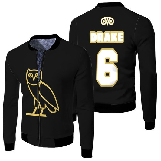 Ovo Octobers Very Own Sound Drake 6 Logo Black Fleece Bomber Jacket