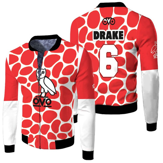 Ovo Octobers Very Own Sound Drake 6 Logo Red White Fleece Bomber Jacket