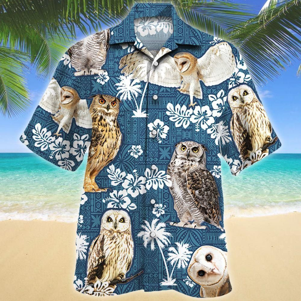 Owl Blue Tribal Aloha Hawaiian Shirt Colorful Short Sleeve Summer Beach Casual Shirt For Men And Women