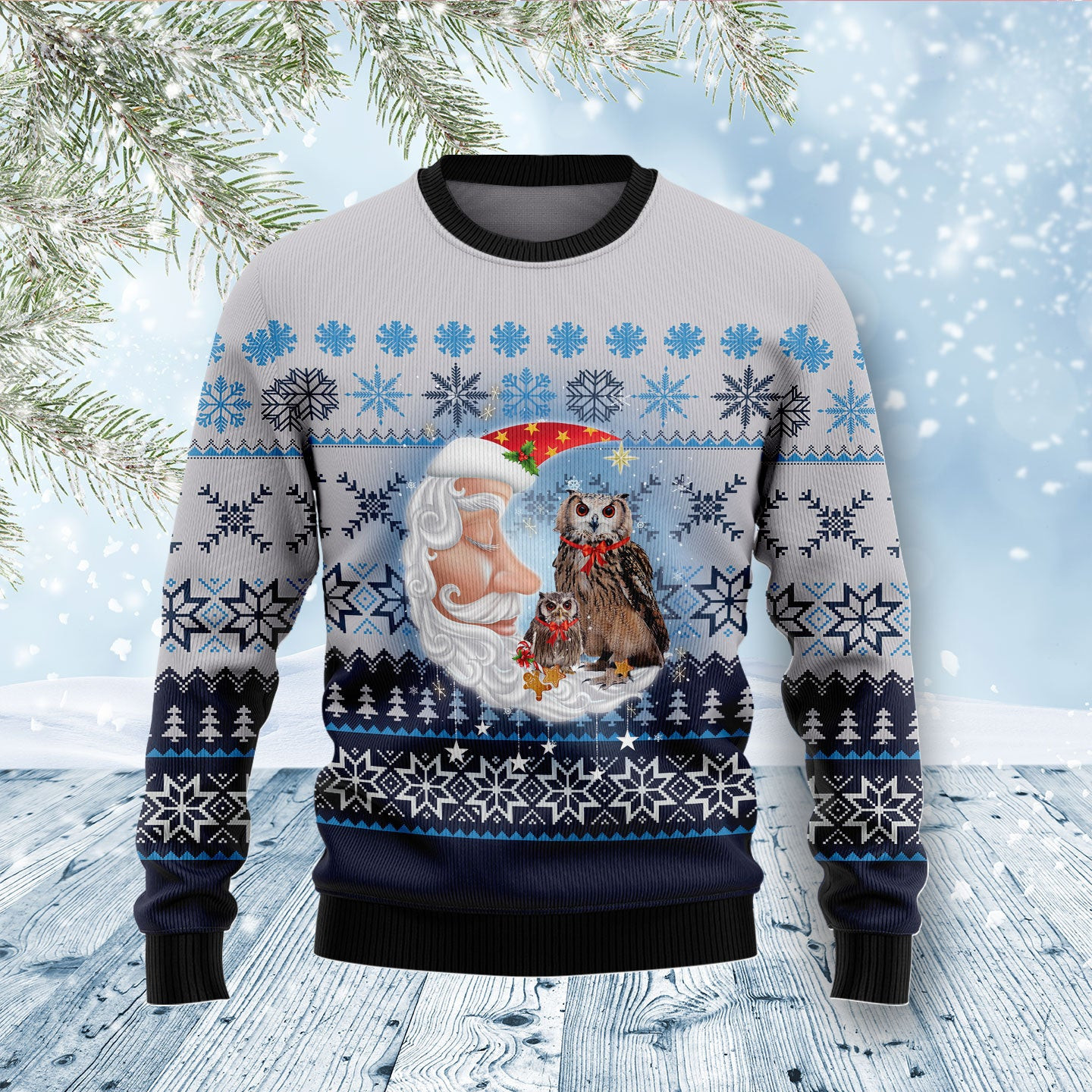 Owl Love Santa Moon Ugly Christmas Sweater, Ugly Sweater For Men Women, Holiday Sweater