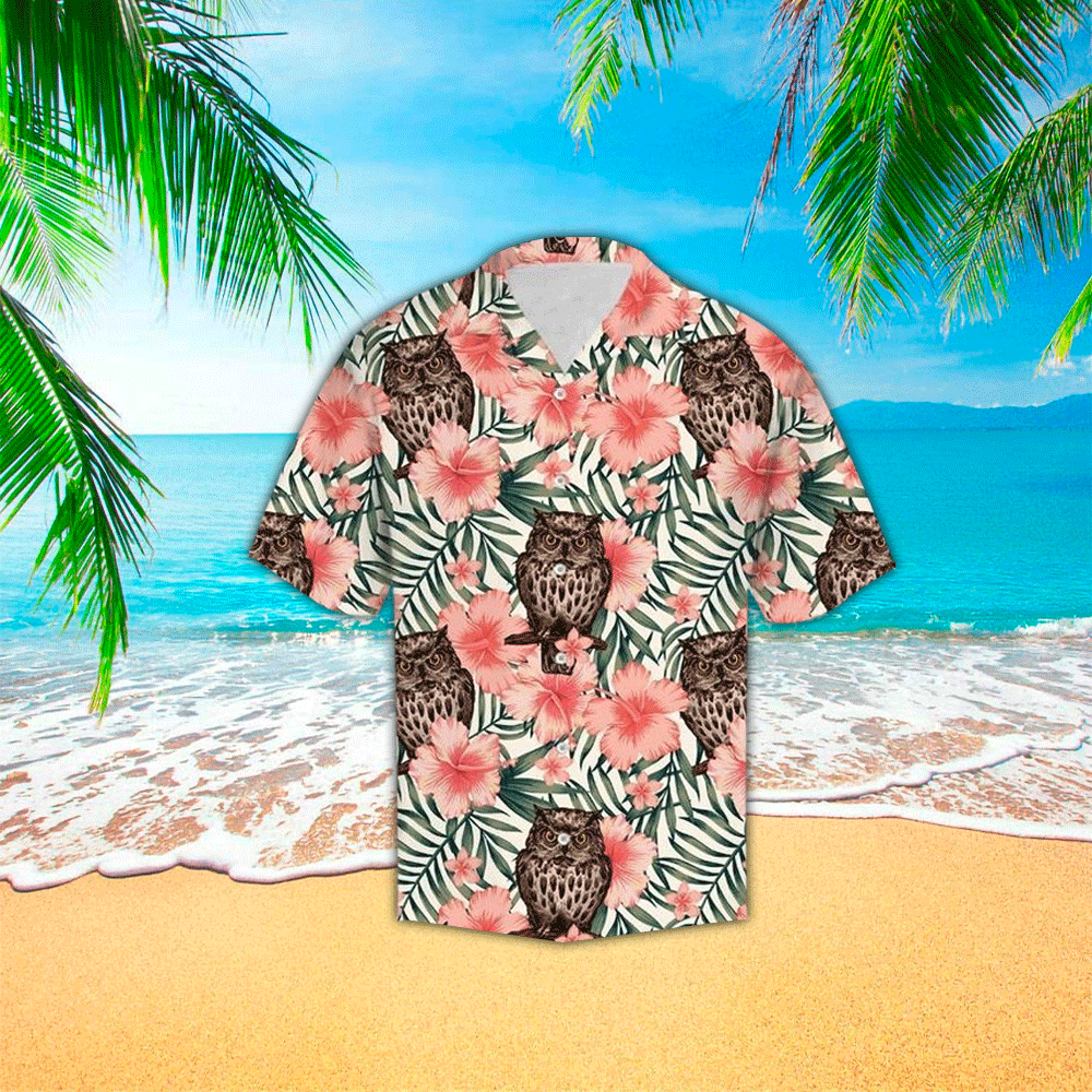 Owl Mens Hawaiian Shirt Owl Button Up Shirt for Men and Women