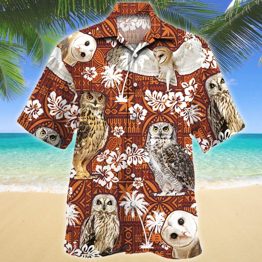 Owl Red Tribal Aloha Hawaiian Shirt Colorful Short Sleeve Summer Beach Casual Shirt For Men And Women