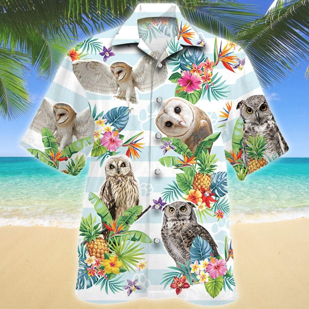 Owl Tropical Flower Aloha Hawaiian Shirt Colorful Short Sleeve Summer Beach Casual Shirt For Men And Women