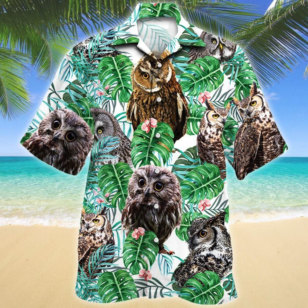 Owl Tropical Plant Aloha Hawaiian Shirt Colorful Short Sleeve Summer Beach Casual Shirt For Men And Women