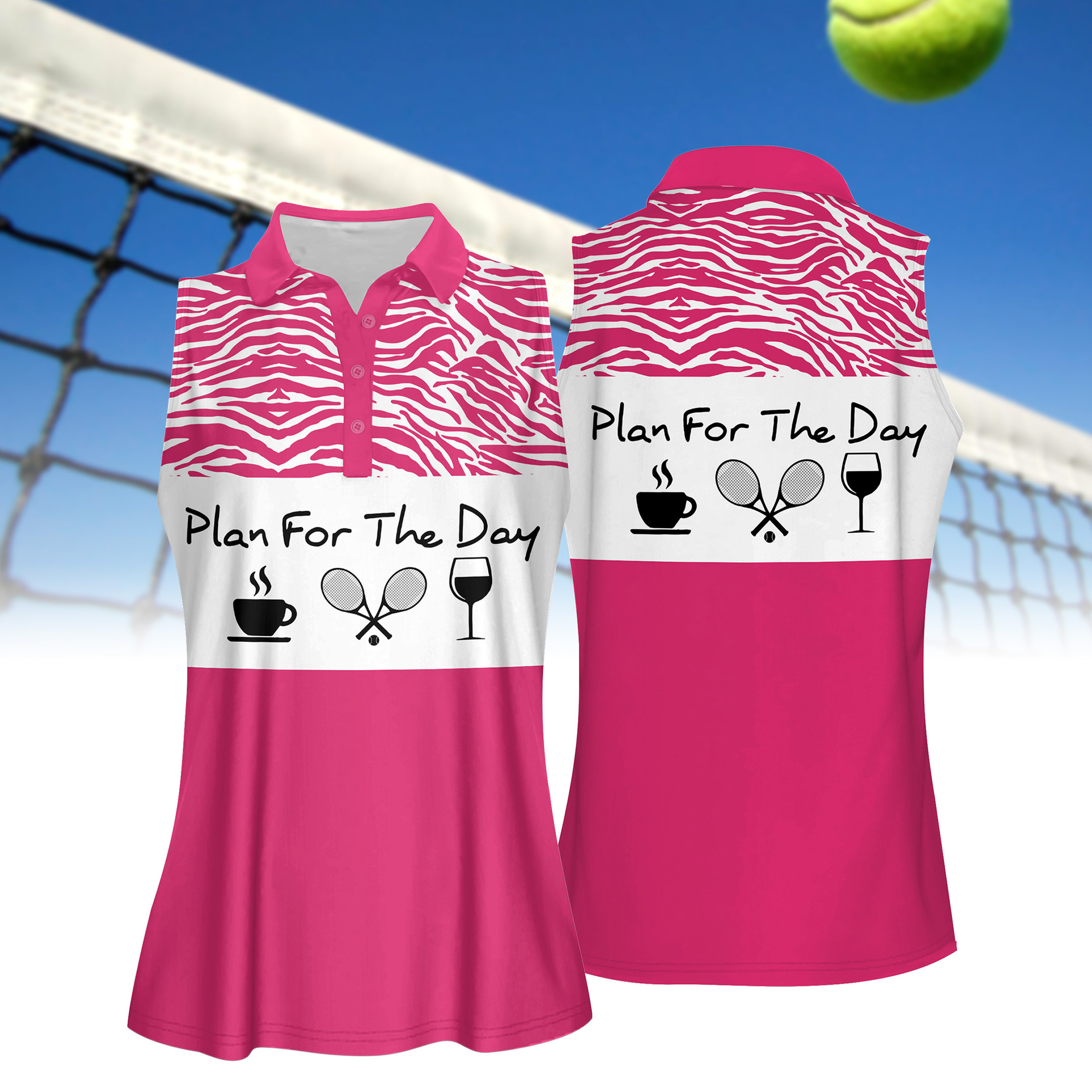 PLAN FOR THE DAY PINK TENNIS WOMEN SHORT SLEEVE POLO SHIRT SLEEVELESS POLO SHIRT