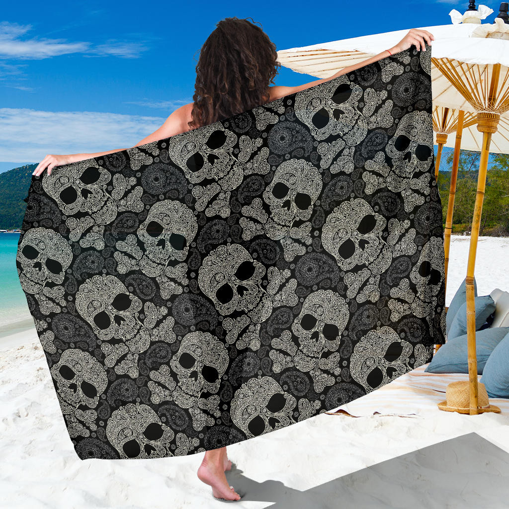 Paisley Skull Pattern Print Sarong Cover Up Paisley Skull Pareo Wrap Skirt Dress