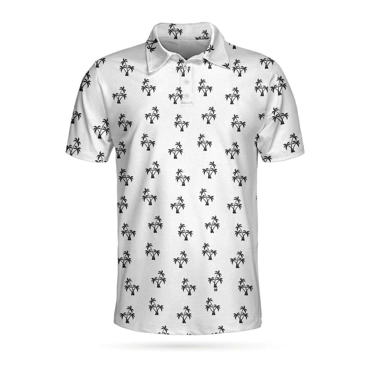 Palm Trees Pattern Short Sleeve Polo Shirt Minimalist Black And White Tropical Shirt For Men