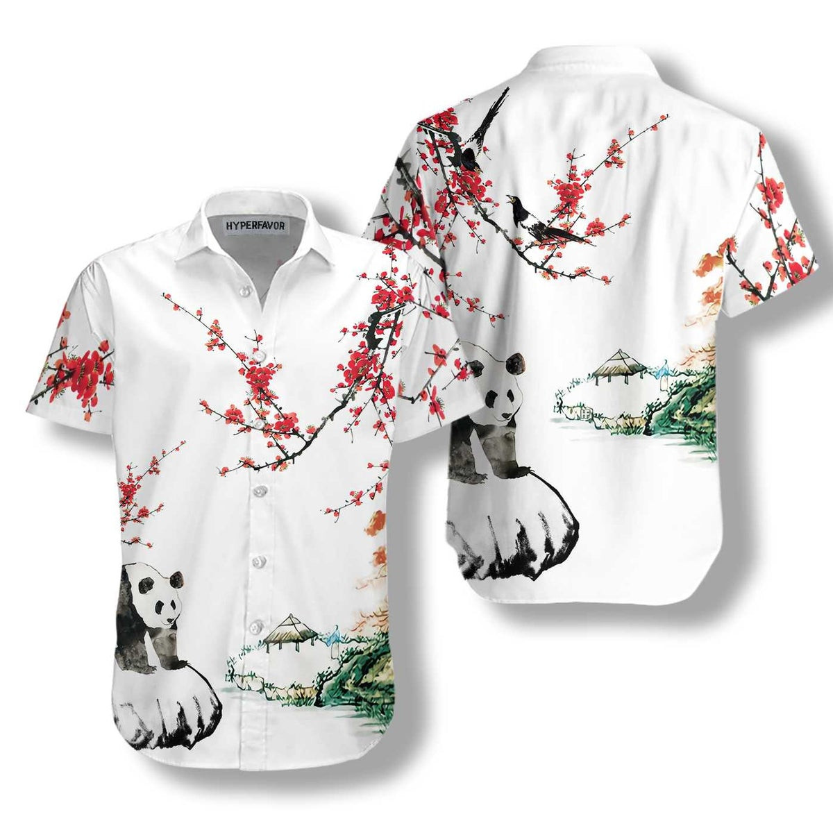 Panda With Plum Blossom Shirt Hawaiian Shirt