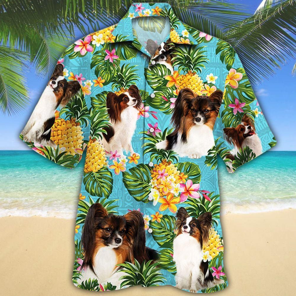 Papillon Dog Lovers Pineapple Aloha Hawaiian Shirt Colorful Short Sleeve Summer Beach Casual Shirt For Men And Women