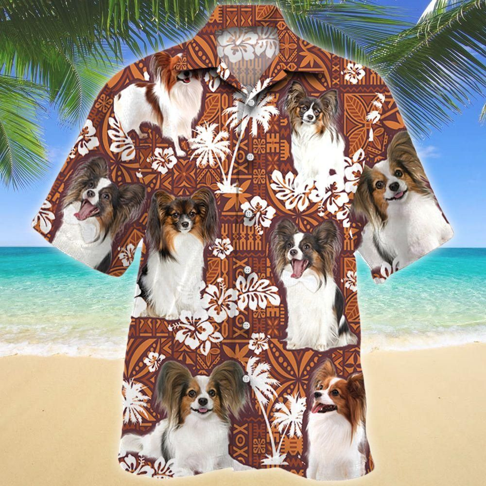 Papillon Dog Red Tribal Aloha Hawaiian Shirt Colorful Short Sleeve Summer Beach Casual Shirt For Men And Women