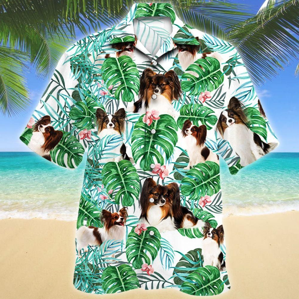 Papillon Dog Tropical Plant Aloha Hawaiian Shirt Colorful Short Sleeve Summer Beach Casual Shirt For Men And Women