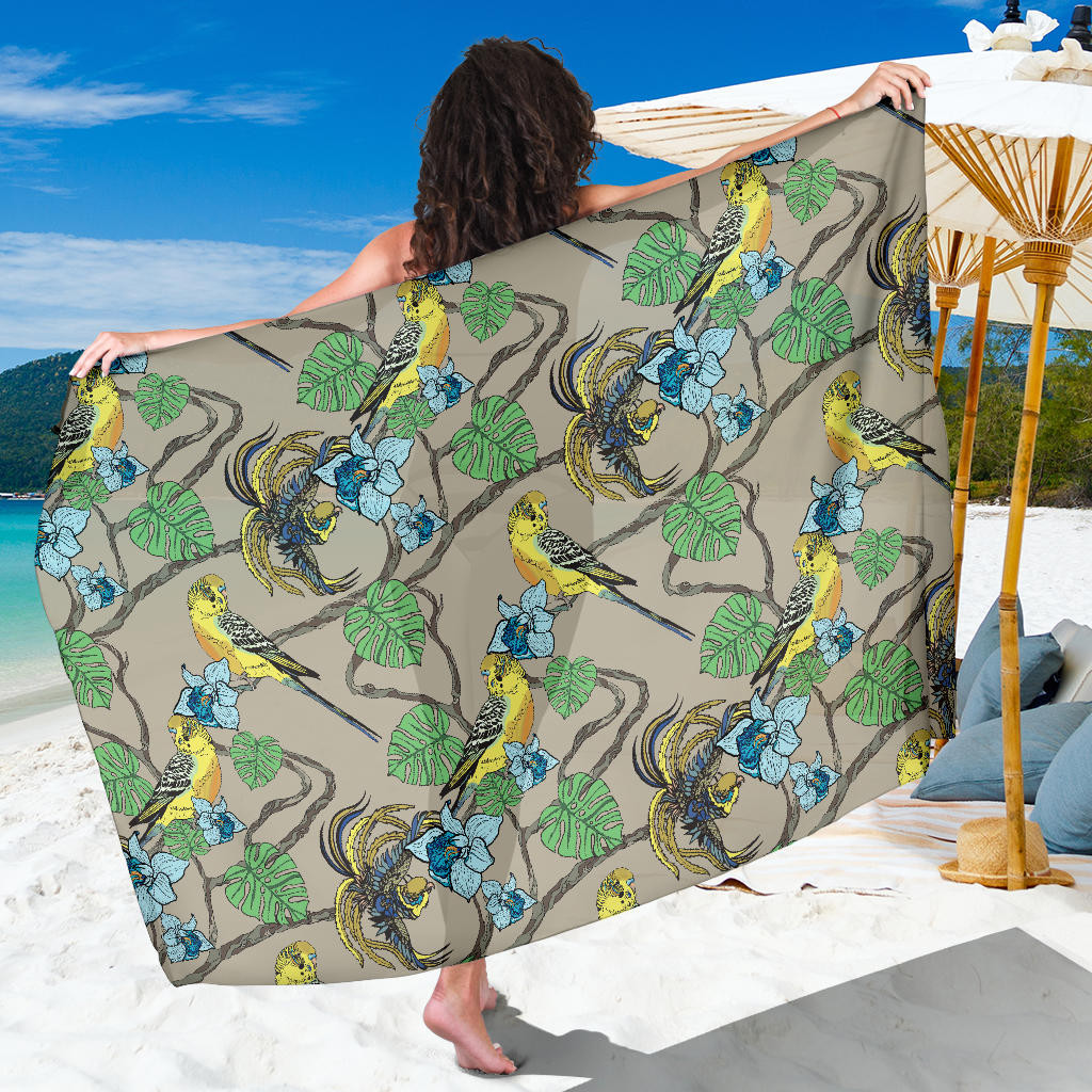 Parakeet Pattern Print Sarong Cover Up Parakeet Pareo Wrap Skirt Dress