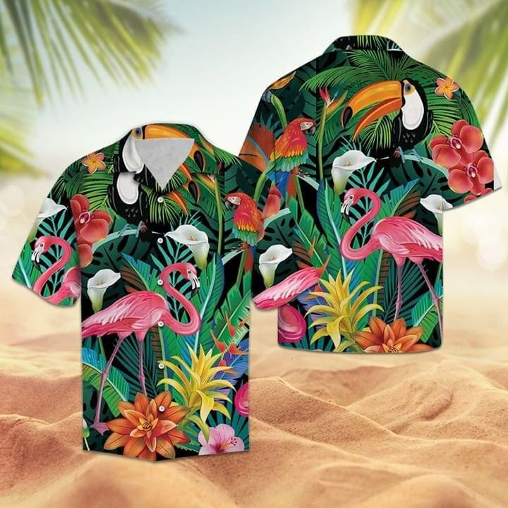 Parrot And Flamingo Hawaiian Shirt Summer Aloha Shirt