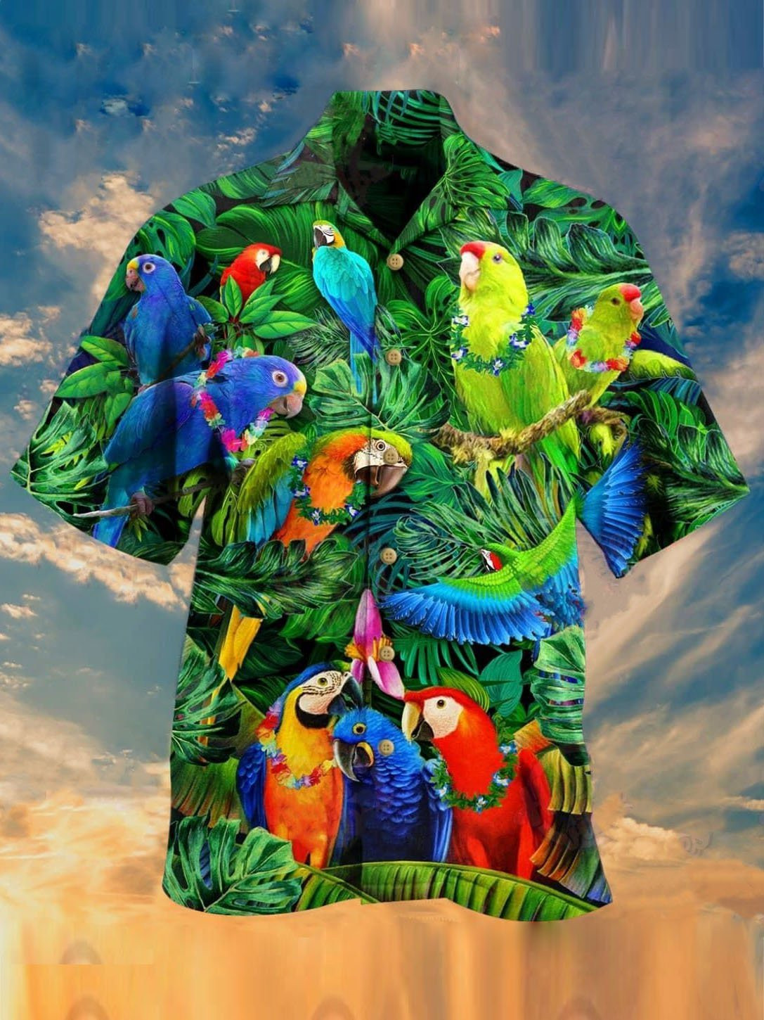 Parrot Print Tropical Hawaiian Shirts For Men