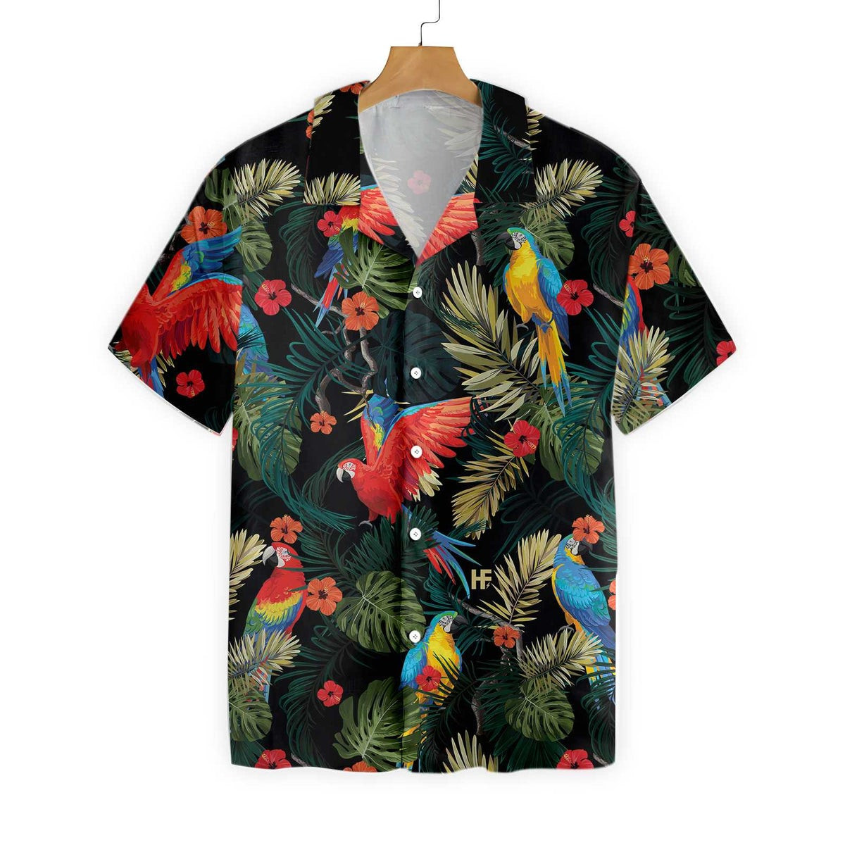 Parrots Dark Tropical Pattern Hawaiian Shirt