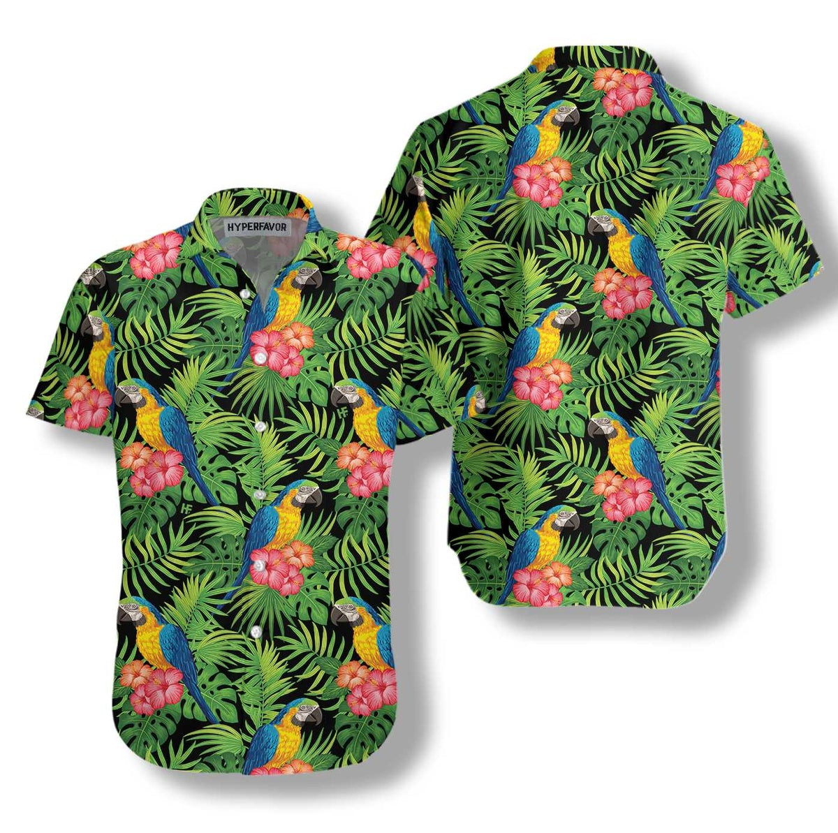 Parrots Hibiscus And Palm Leaves Hawaiian Shirt