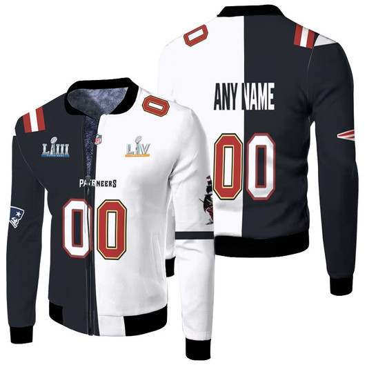 Patriots Buccaneers Super Bowl Liii Mashup Black And White Jersey Style Custom Gift For Patriots Fans Buccaneers Fans Fleece Bomber Jacket