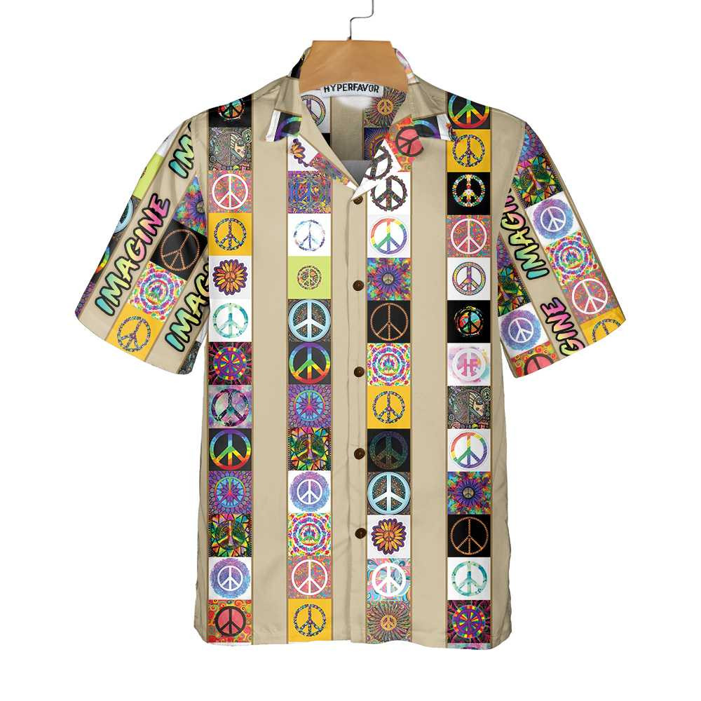 Peace Hippie Hawaiian Shirt Peace Sign Pattern Shirt Unique Shirt For Hippies