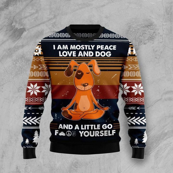 Peace Love And Dog Ugly Christmas Sweater Ugly Sweater For Men Women