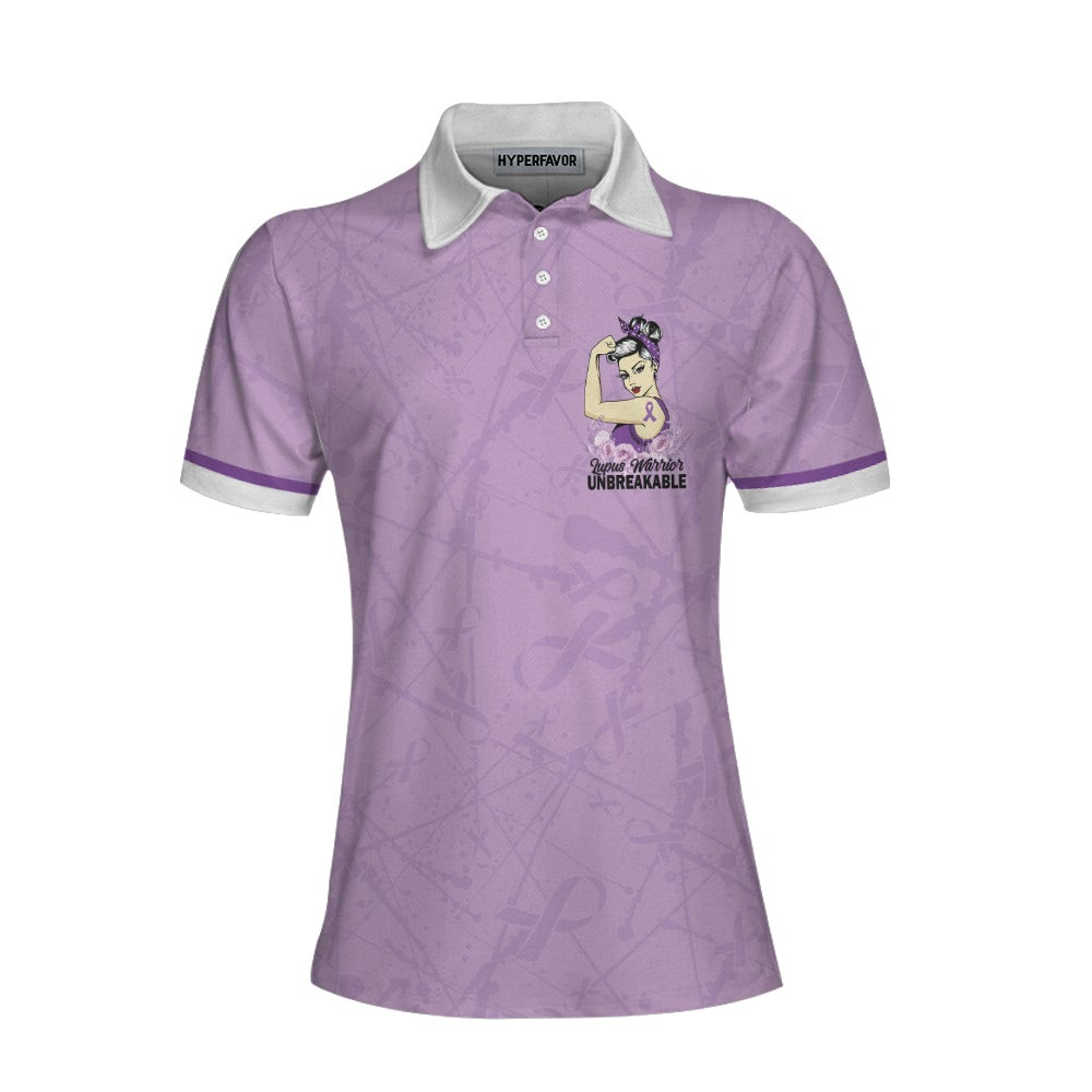 Peace Love Cure Lupus Awareness Short Sleeve Women Polo Shirt Purple Ribbon Lupus Shirt For Ladies Lupus Support Gift