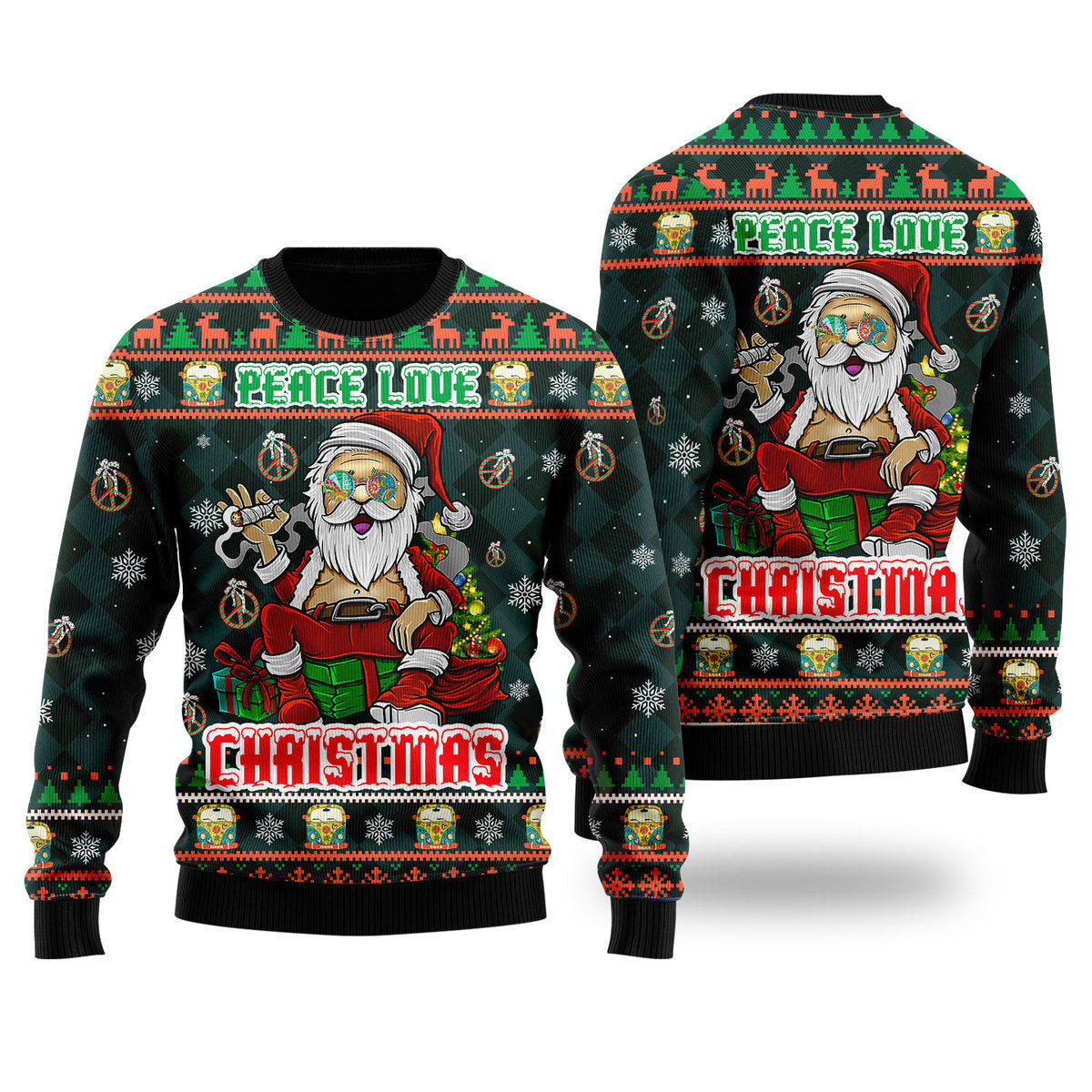 Peace Love Hippie Santa Claus Ugly Christmas Sweater Ugly Sweater For Men Women