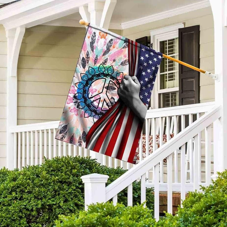 Peace Sign From Leaf Flag Hippy ate American Independence Day Us Garden Flag House Flag