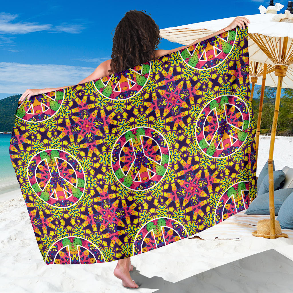 Peace Sign Pattern Print Sarong Cover Up Peace Sign Pareo Wrap Skirt Dress