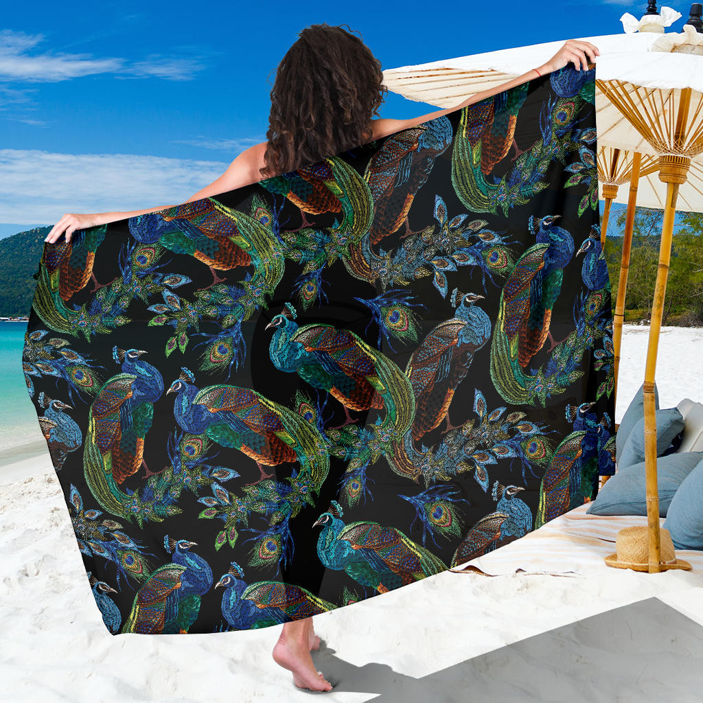 Peacock Pattern Print Sarong Cover Up Peacock Pareo Wrap Skirt Dress