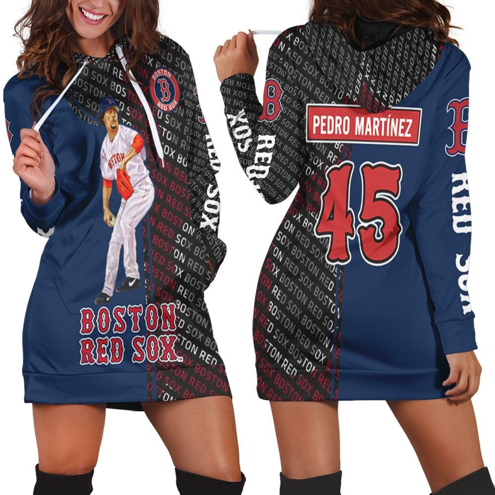 Pedro Martinez 45 Boston Red Sox Hoodie Dress Sweater Dress Sweatshirt Dress