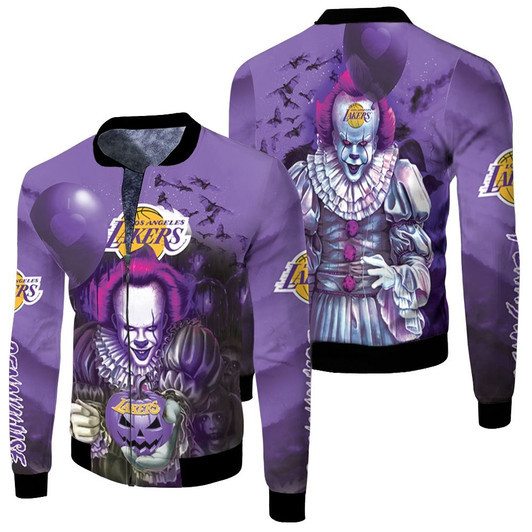 Pennywise It Los Angeles Lakers Halloween Purple Fleece Bomber Jacket