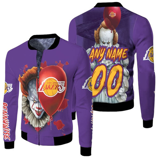 Pennywise It Los Angeles Lakers Logo Team Halloween Purple Fleece Bomber Jacket