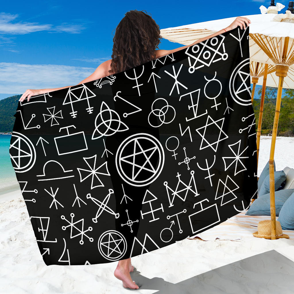 Pentagram Pattern Print Sarong Cover Up Pentagram Pareo Wrap Skirt Dress