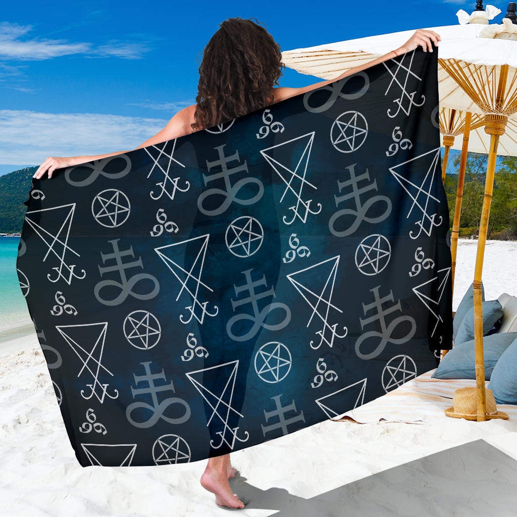 Pentagram Pattern Print Sarong Cover Up Pentagram Pareo Wrap Skirt Dress