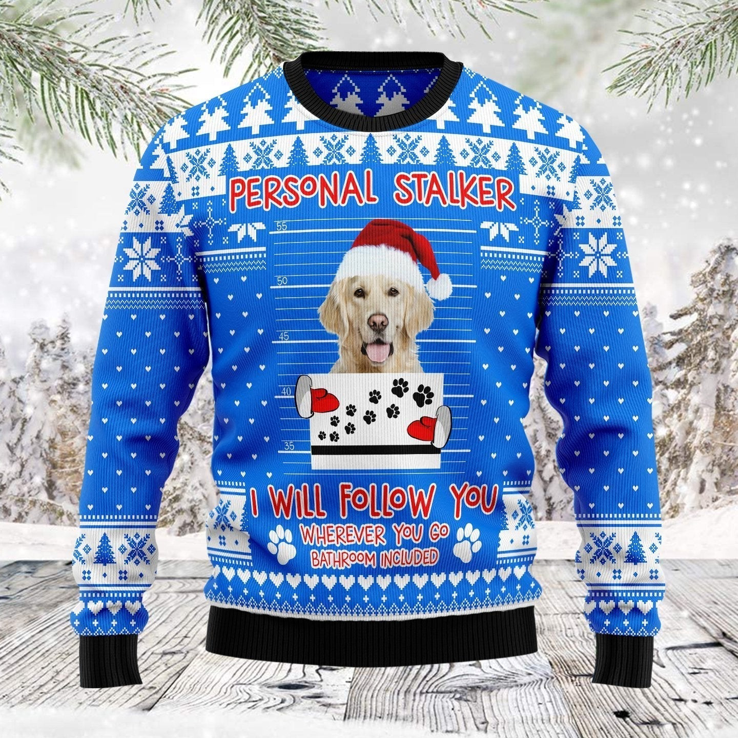 Personal Stalker Golden Retriever Ugly Christmas Sweater