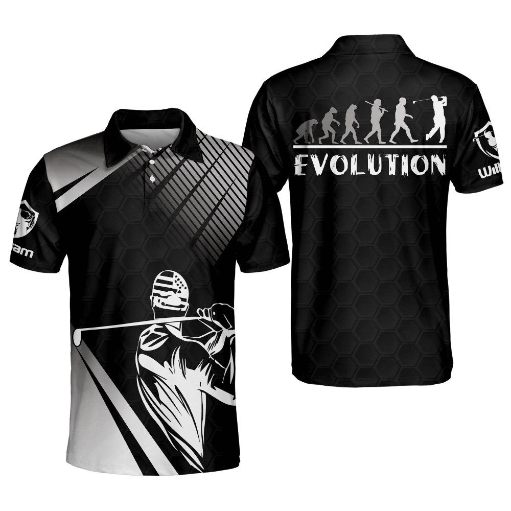 Personalized 3D Funny Golf Polo Shirts for Men Golf Evolution Mens Lightweight Shirts Short Sleeve Polo Dry Fit