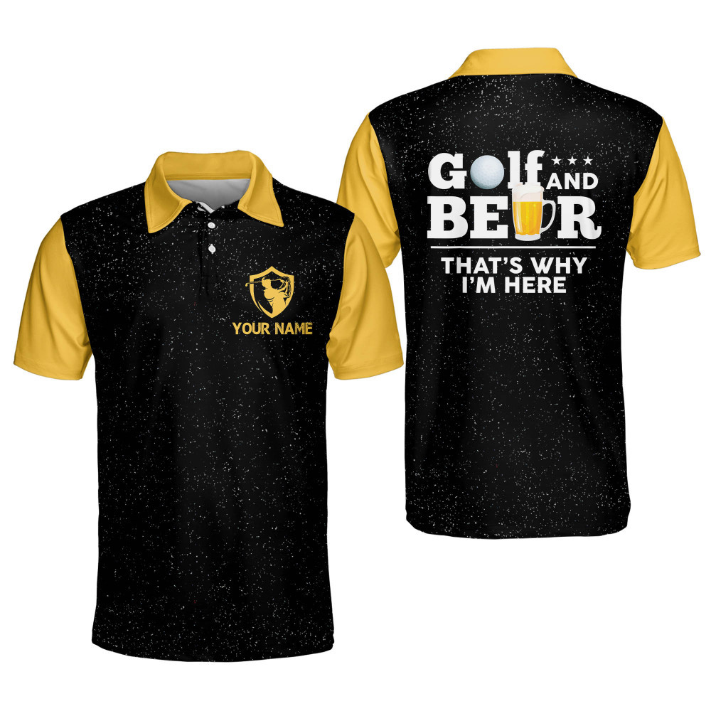 Personalized 3D Funny Golf Polo Shirts for Men Golf and Beer Mens Golf Shirts Lightweight America Golf Polos Dry Fit