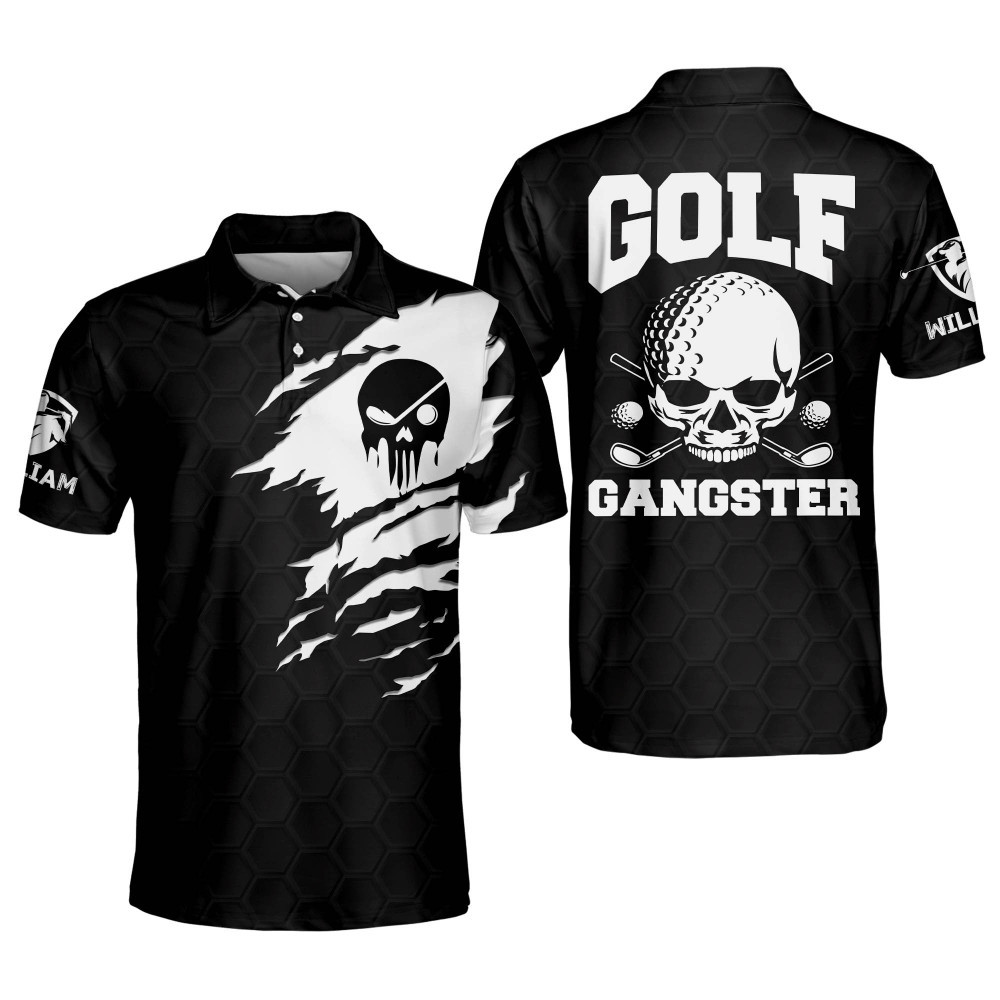 Personalized 3D Funny Golf Polo Shirts for Men Mens Skull Golf Gangster Shirts Short Sleeve Lightweight Dry Fit Golf Polos