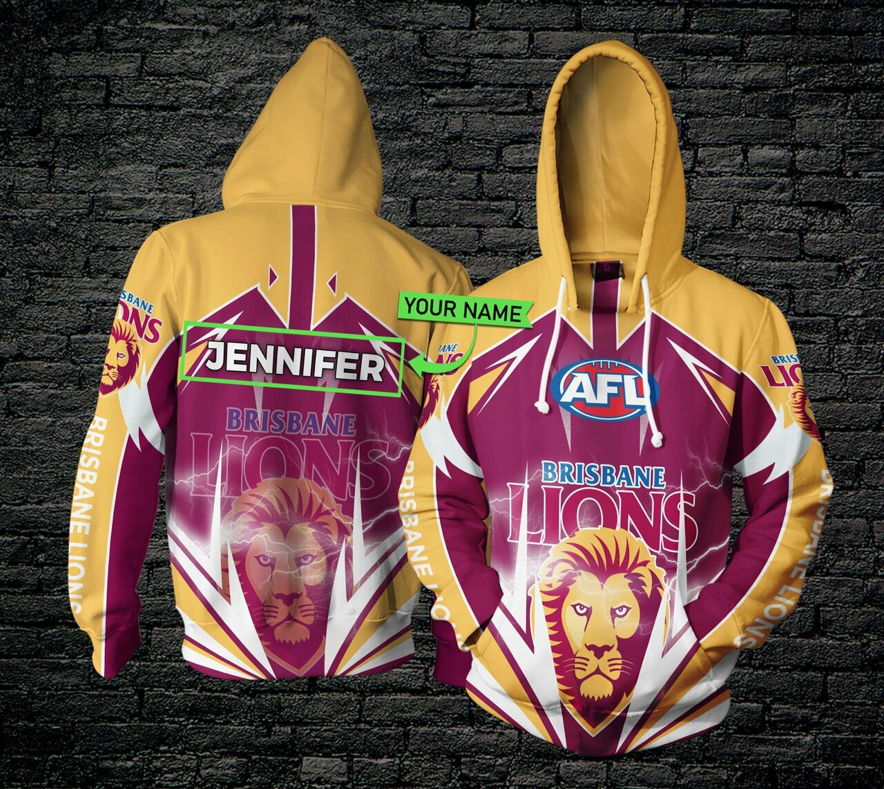 Personalized 3d Hoodie Brisbane Lions Lightning Custom Name 3d All Over Printed Hoodie