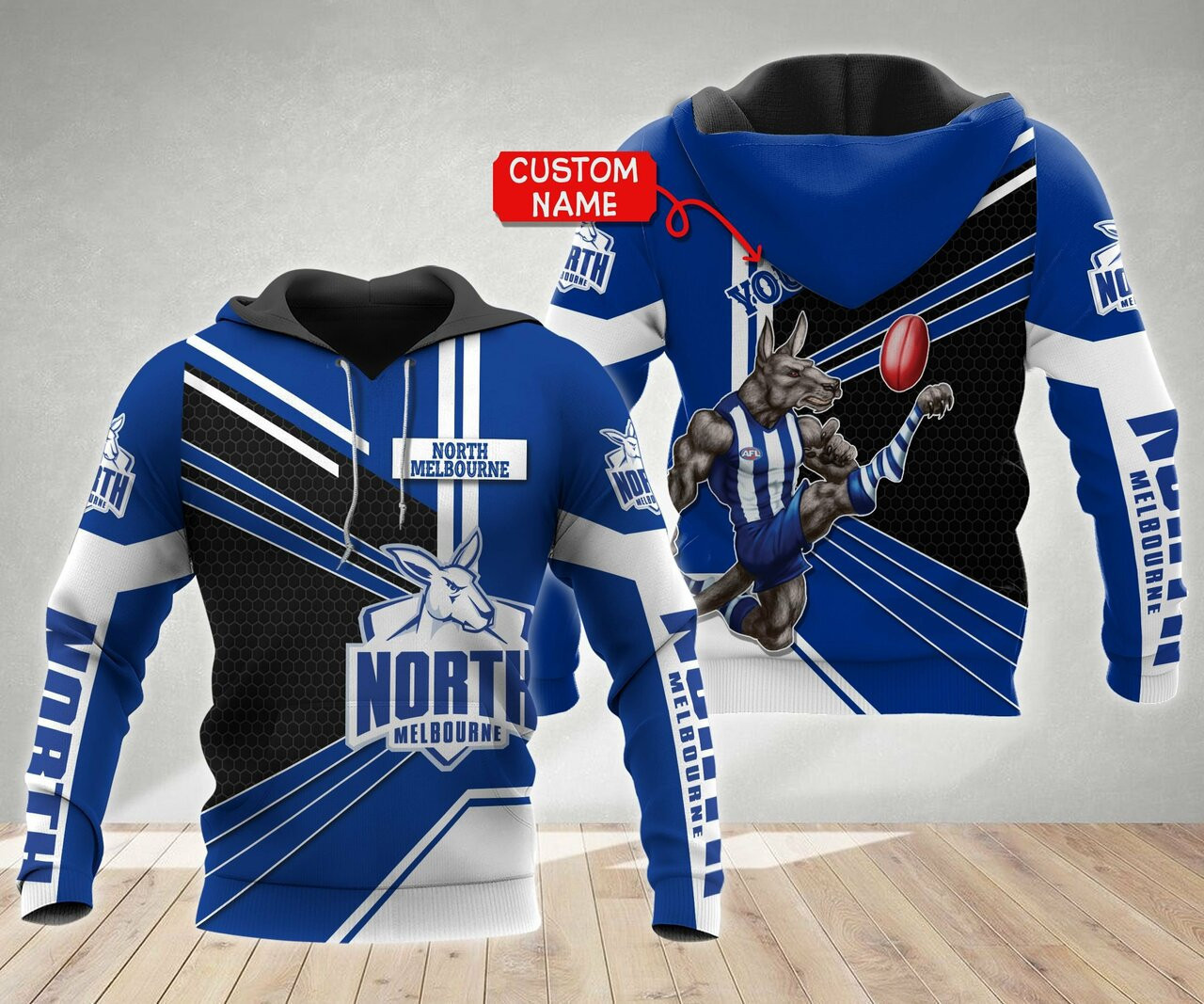 Personalized 3d Hoodie North Melbourne Football Club Vector Mascot Afl Custom Name 3d All Over Print Hoodie