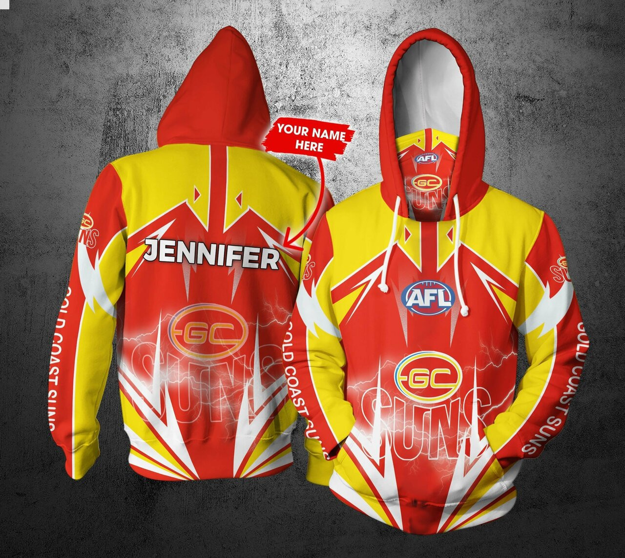 Personalized Afl Gaiter Hoodie Gold Coast Suns Gaiter Hoodie Lightning Custom Name 3d All Over Printed Hoodie