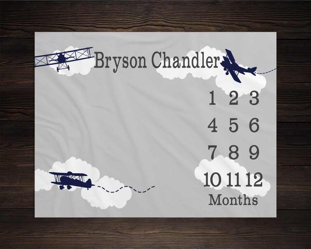 Personalized Airplane Milestone Blanket