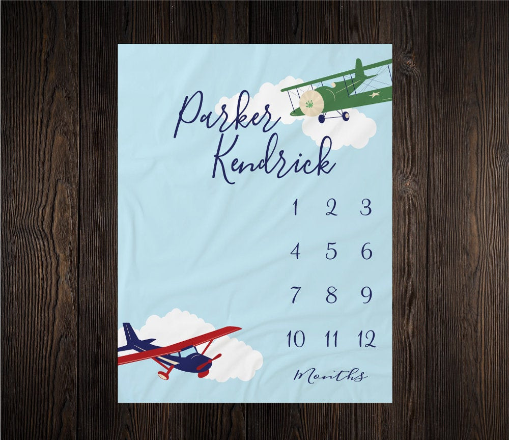 Personalized Airplane Milestone Blanket