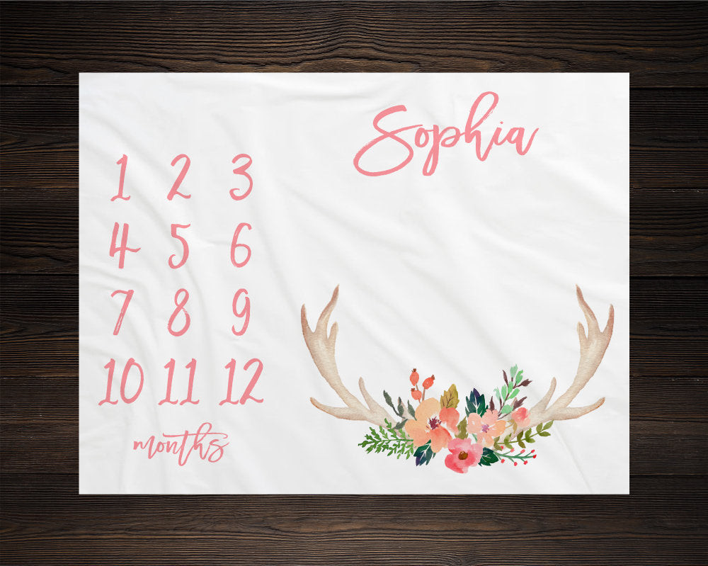 Personalized Antler Milestone Blanket