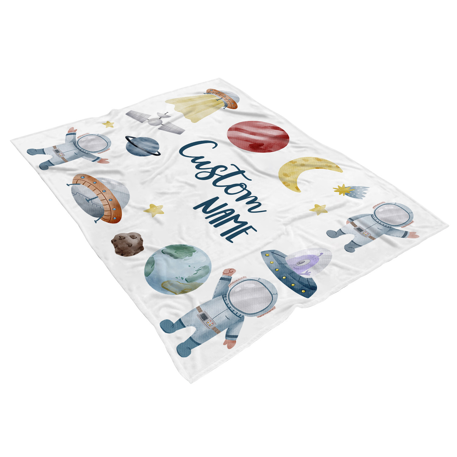 Custom Space Planets Spaceship Baby Blanket