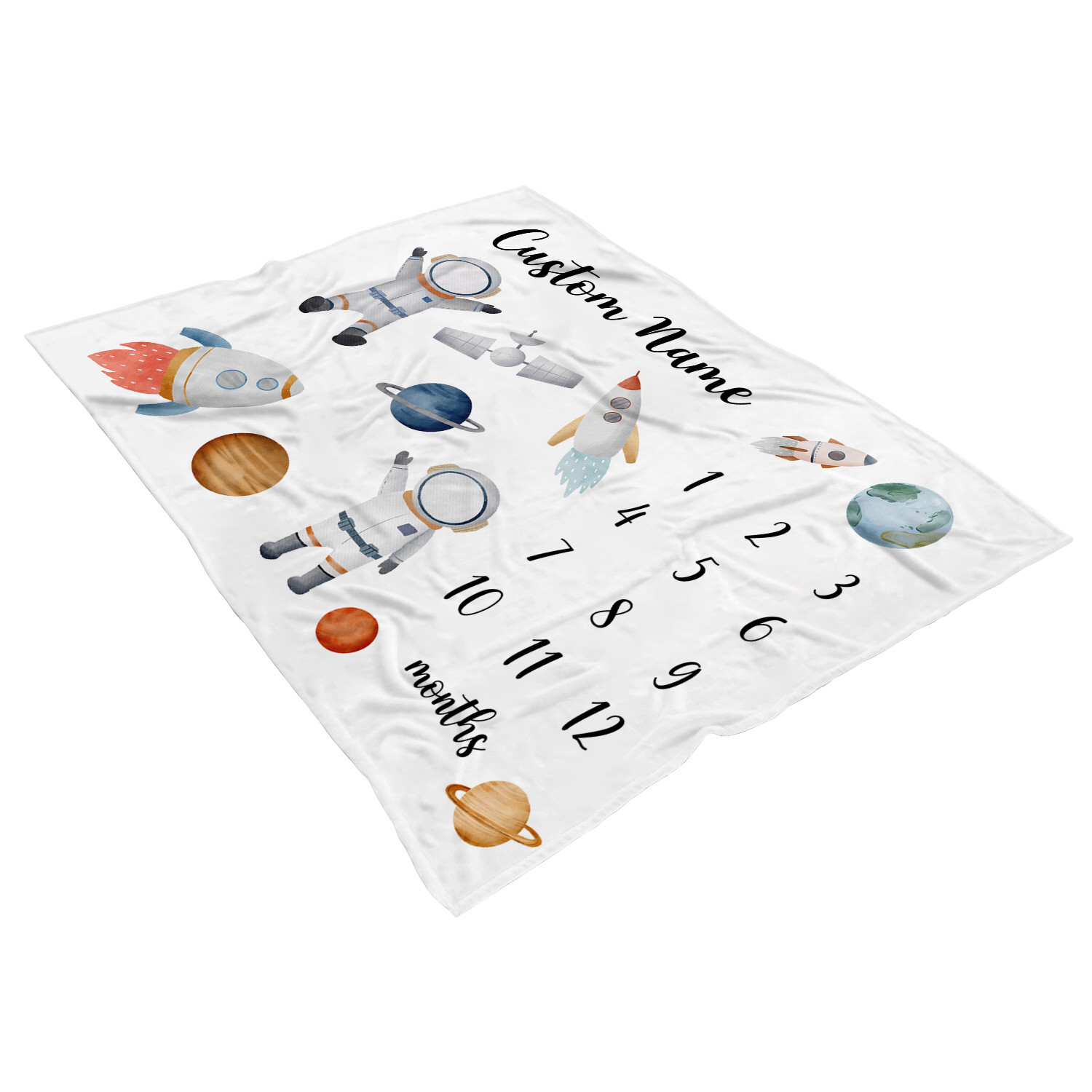 Space Planets Spaceship Monthly Milestone Blanket