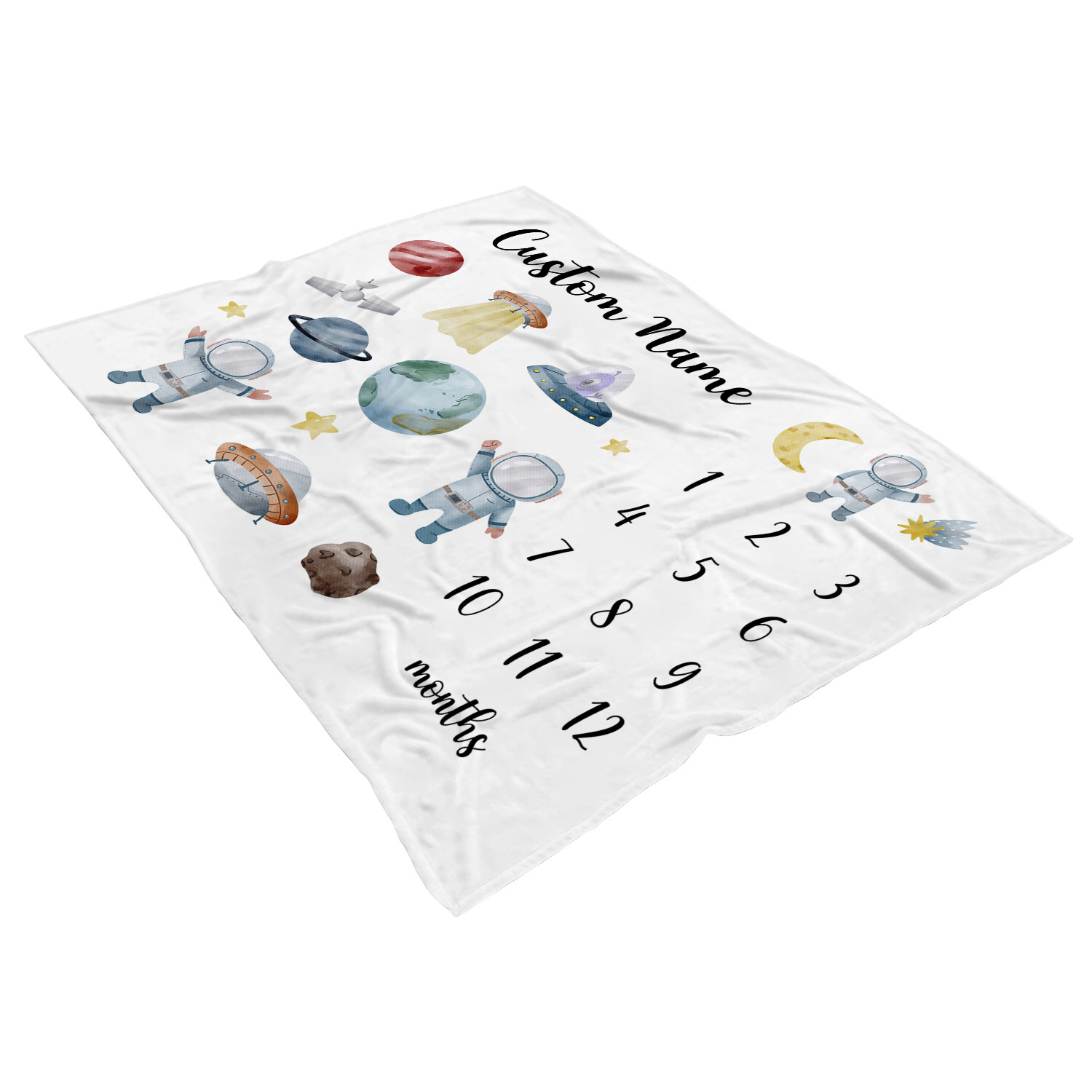 Space Planets Spaceship Monthly Milestone Blanket