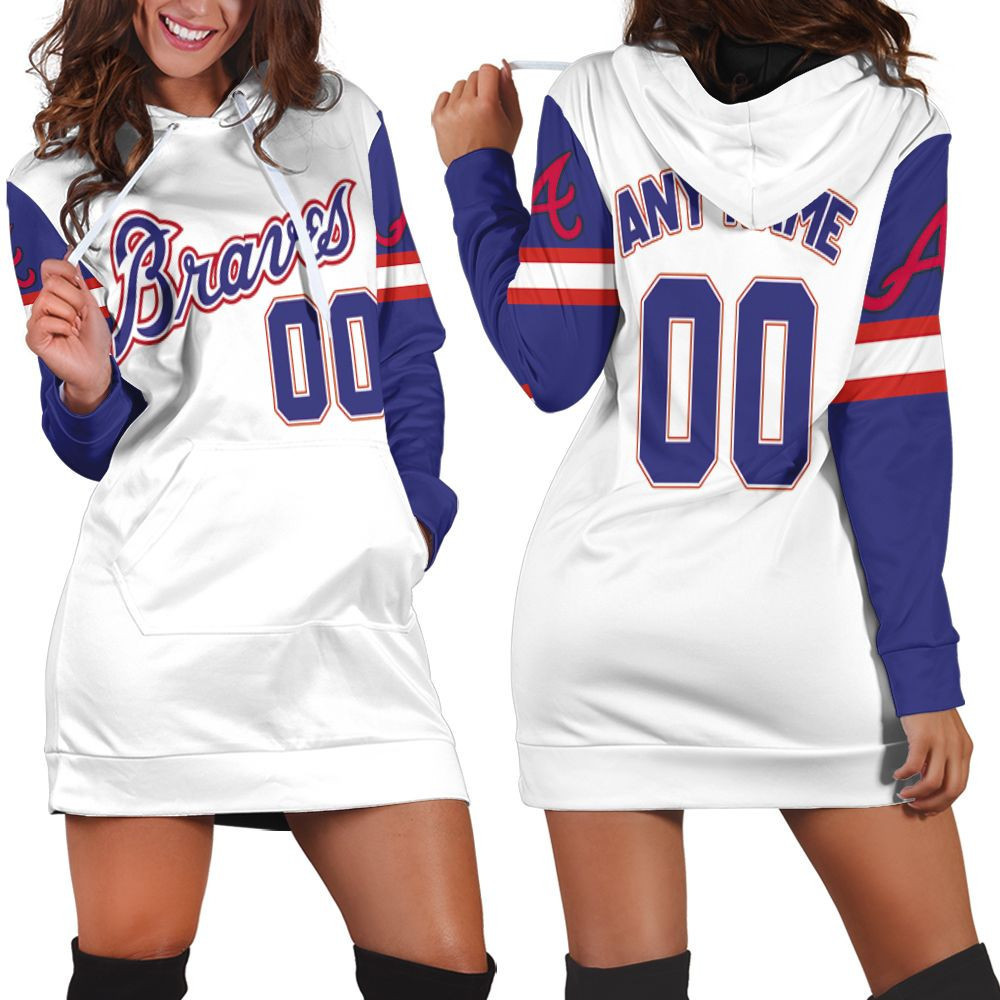 Personalized Atlanta Braves Any Name 00 2020 Mlb White And Blue Jersey Inspired Style Hoodie Dress Sweater Dress Sweatshirt Dress