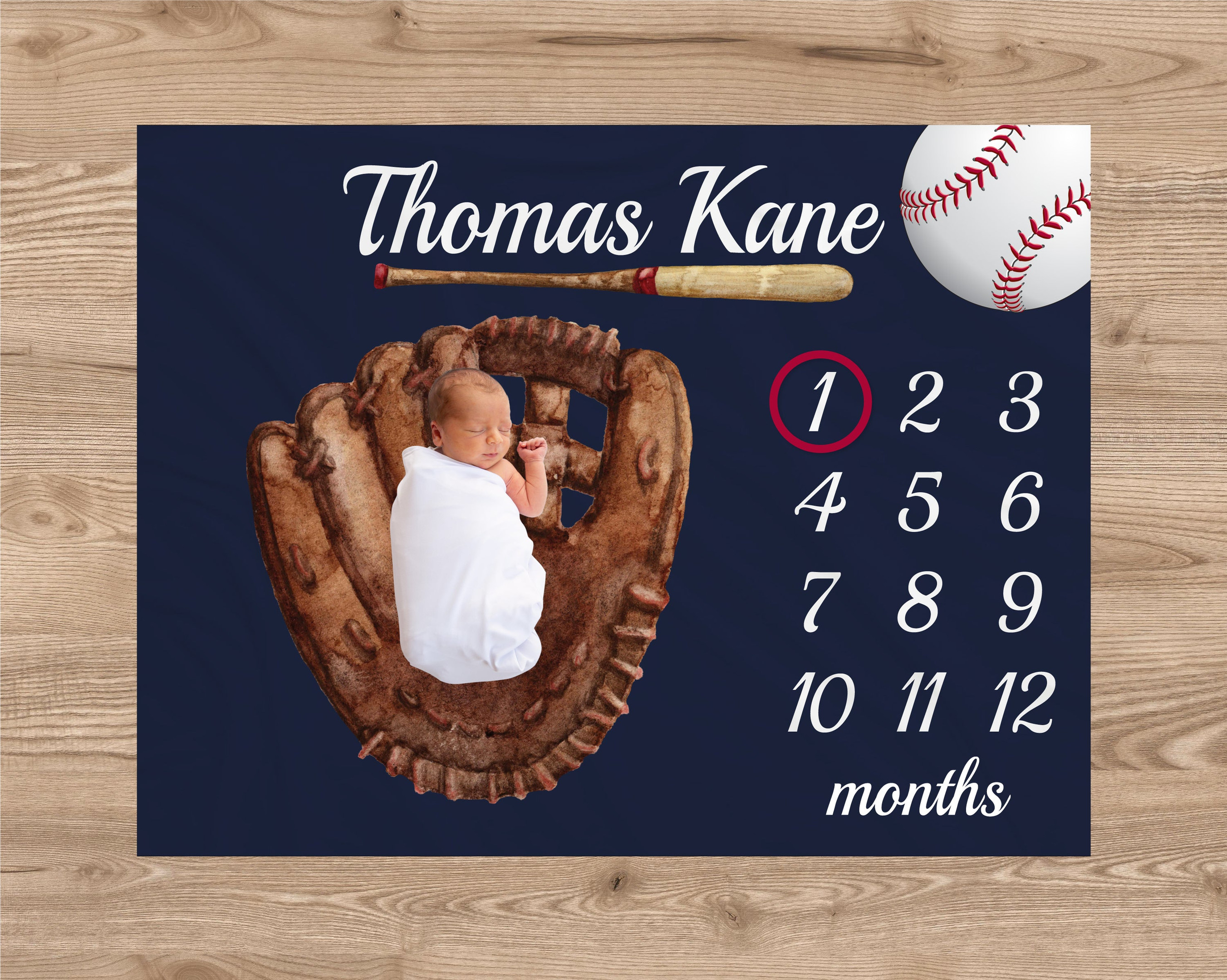 Personalized Baby Baseball Milestone Blanket